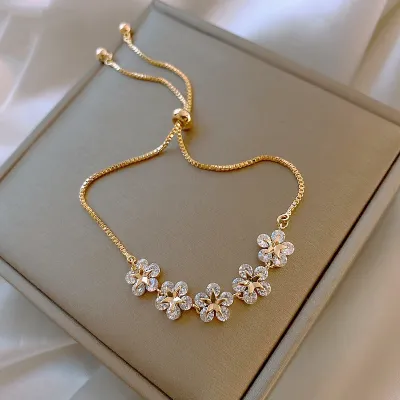 Elegant Rhinestone Adjustable Floral Bracelet